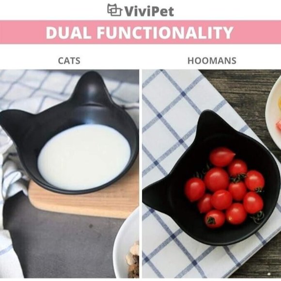 Black and White Elevated Cat Bowls, Raised Kitty Dishes 2 Pc Set Cat Shaped New - Picture 13 of 13